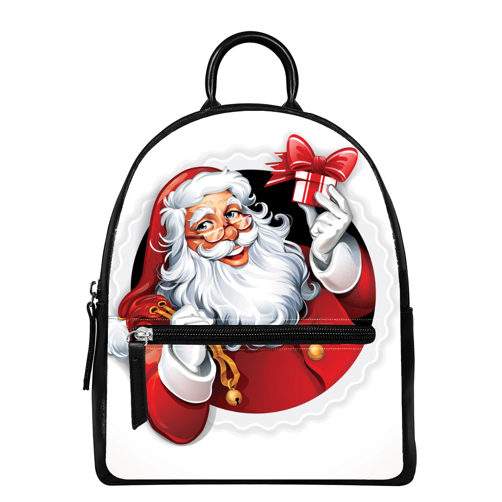 Cartoon Santa Claus Print Leather Backpack