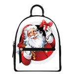 Cartoon Santa Claus Print Leather Backpack