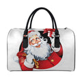 Cartoon Santa Claus Print Leather Duffel Bag