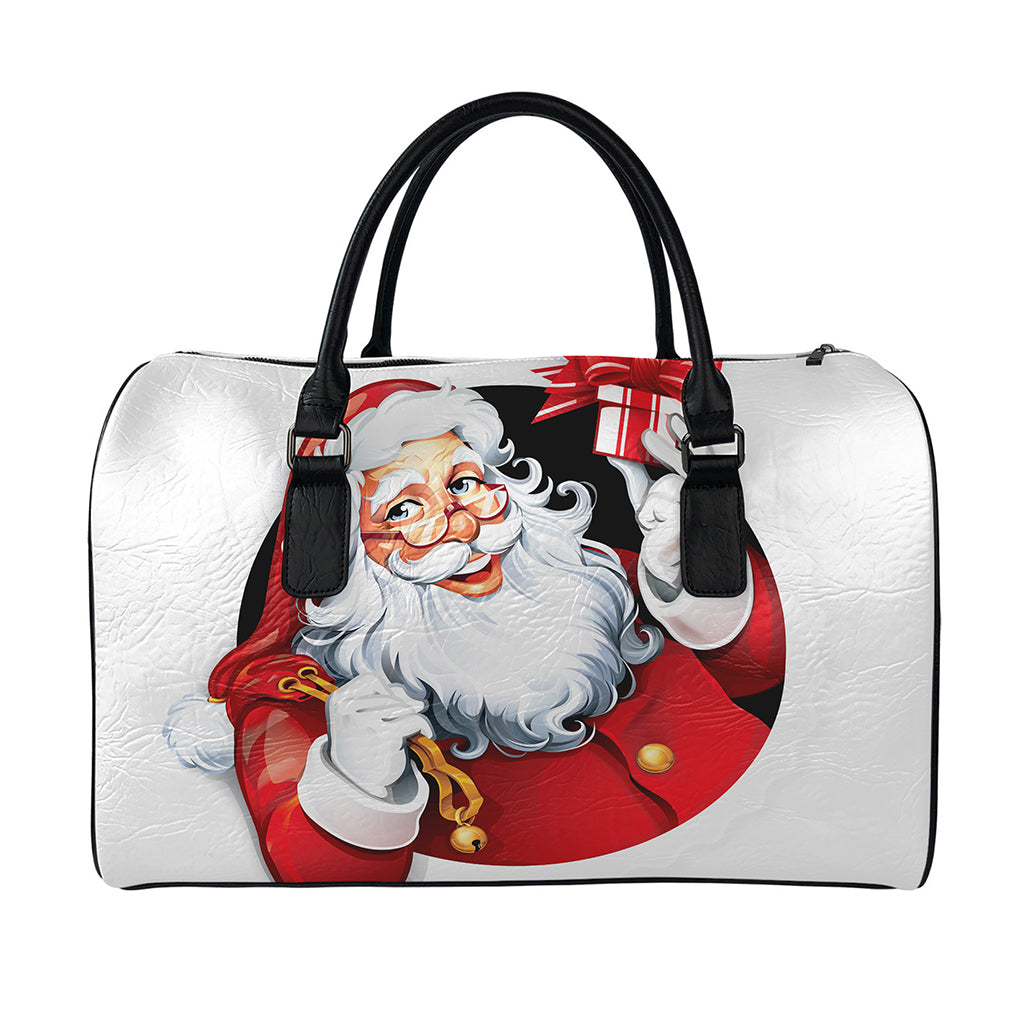 Cartoon Santa Claus Print Leather Duffle Bag