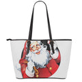 Cartoon Santa Claus Print Leather Tote Bag With Zipper