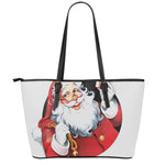 Cartoon Santa Claus Print Leather Tote Bag