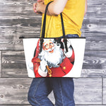 Cartoon Santa Claus Print Leather Tote Bag