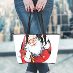 Cartoon Santa Claus Print Leather Tote Bag