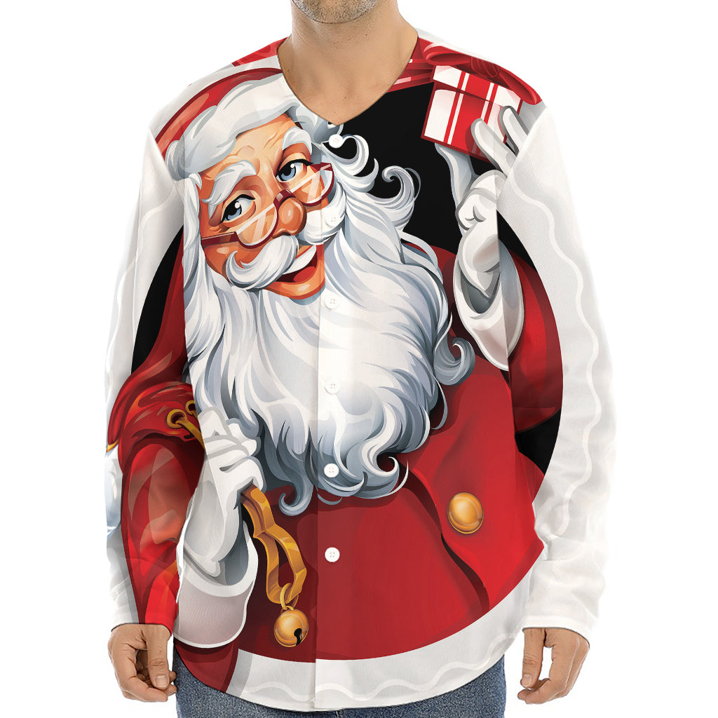 Cartoon Santa Claus Print Long Sleeve Baseball Jersey