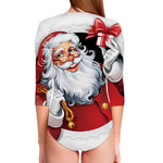 Cartoon Santa Claus Print Long Sleeve Swimsuit