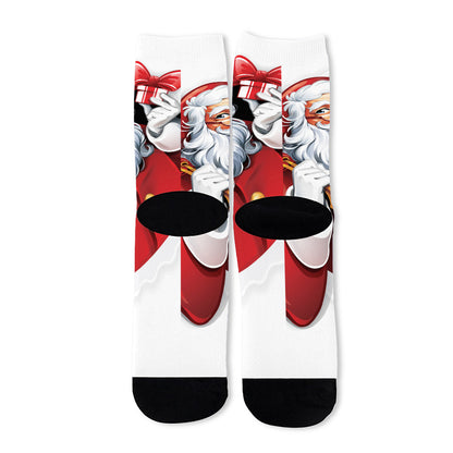 Cartoon Santa Claus Print Long Socks