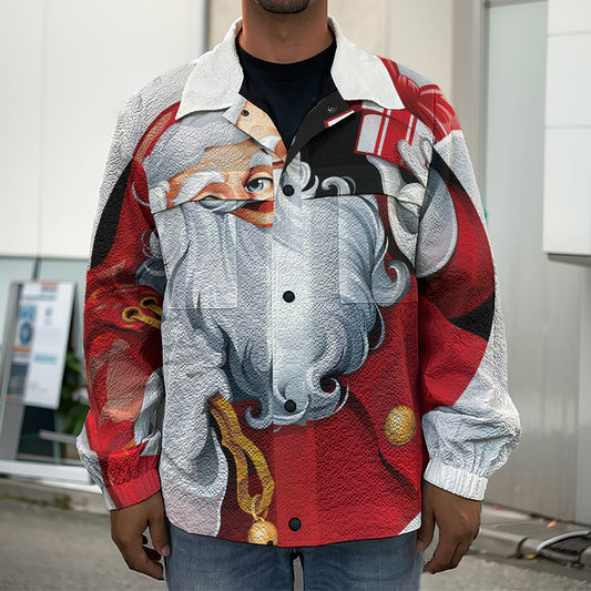 Cartoon Santa Claus Print Men's Shirt Jacket