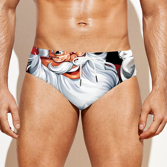 Cartoon Santa Claus Print Men's Swim Briefs