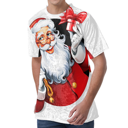 Cartoon Santa Claus Print Men's Velvet T-Shirt
