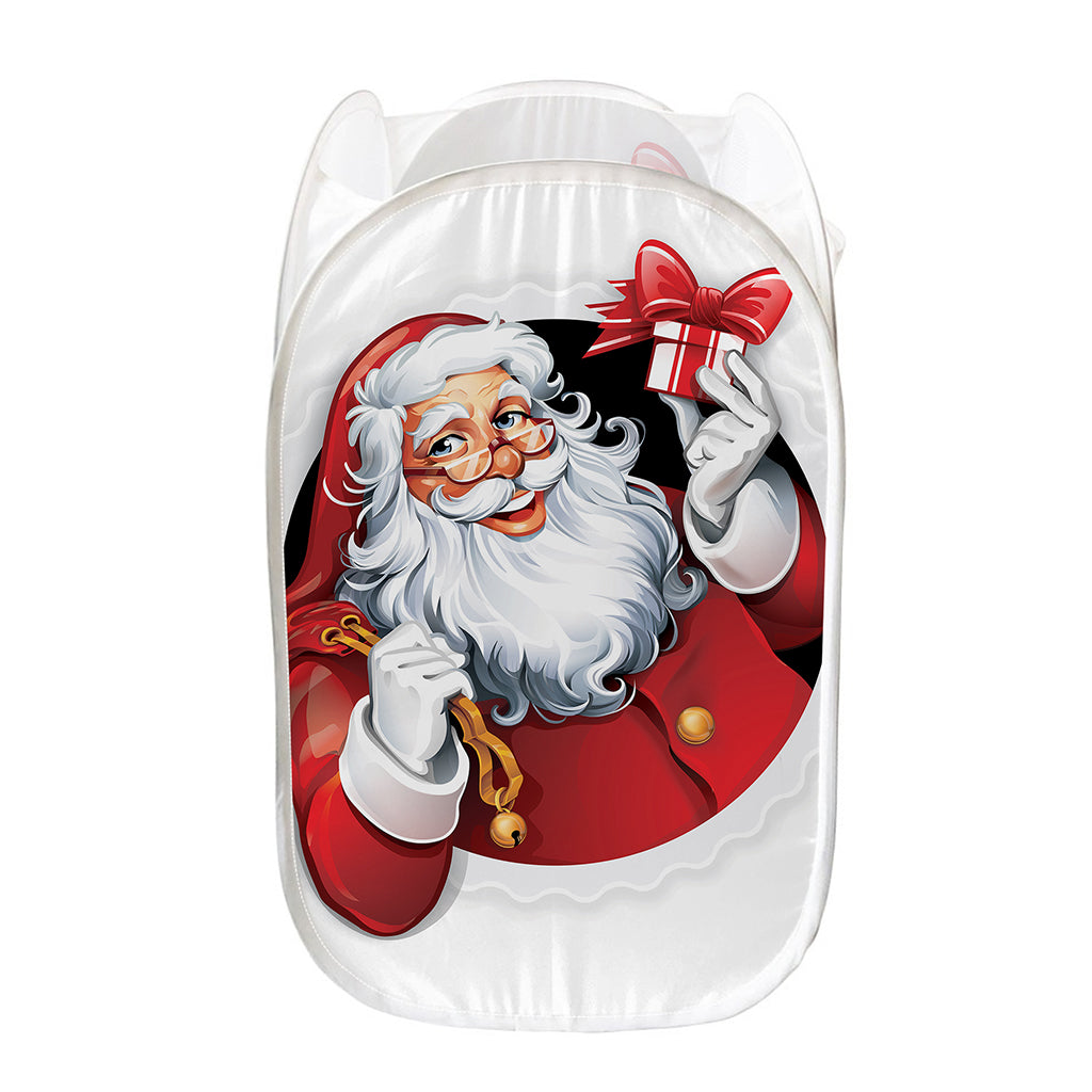 Cartoon Santa Claus Print Mesh Laundry Hamper