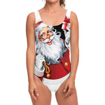 Cartoon Santa Claus Print One Piece Swimsuit