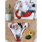 Cartoon Santa Claus Print One Shoulder Bikini Top
