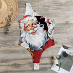 Cartoon Santa Claus Print One Shoulder Bodysuit
