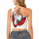 Cartoon Santa Claus Print One Shoulder Crop Top