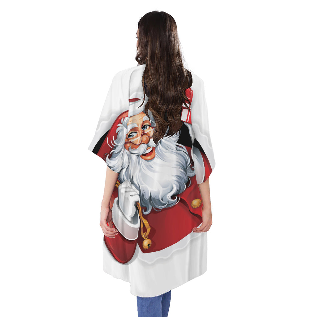 Cartoon Santa Claus Print Open Front Beach Cover Up