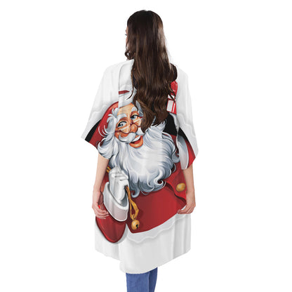 Cartoon Santa Claus Print Open Front Beach Cover Up