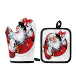 Cartoon Santa Claus Print Oven Mitt And Pot Holder Set