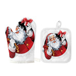 Cartoon Santa Claus Print Oven Mitt And Pot Holder Set