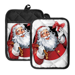 Cartoon Santa Claus Print Pot Holders With Pocket