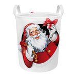 Cartoon Santa Claus Print Round Laundry Basket