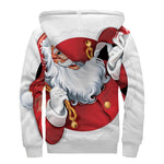 Cartoon Santa Claus Print Sherpa Lined Zip Up Hoodie