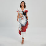Cartoon Santa Claus Print Short Sleeve Maxi Dress