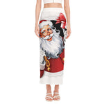 Cartoon Santa Claus Print Side Slit Maxi Skirt