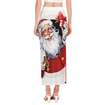 Cartoon Santa Claus Print Side Slit Maxi Skirt