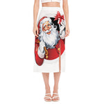 Cartoon Santa Claus Print Side Slit Midi Skirt