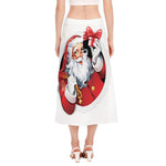 Cartoon Santa Claus Print Side Slit Midi Skirt