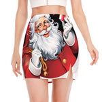 Cartoon Santa Claus Print Side Slit Mini Skirt