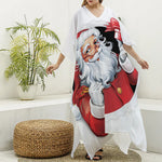 Cartoon Santa Claus Print Silk V-Neck Kaftan Dress