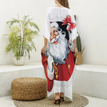 Cartoon Santa Claus Print Silk V-Neck Kaftan Dress