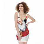 Cartoon Santa Claus Print Sleeveless Bodycon Dress