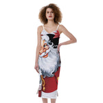 Cartoon Santa Claus Print Slim Fit Midi Cami Dress