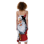 Cartoon Santa Claus Print Slim Fit Midi Cami Dress