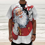 Cartoon Santa Claus Print Textured Short Sleeve Shirt