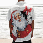 Cartoon Santa Claus Print Textured Short Sleeve Shirt