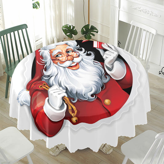 Cartoon Santa Claus Print Waterproof Round Tablecloth
