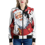 Cartoon Santa Claus Print Women's Bomber Jacket