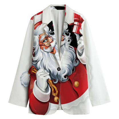 Cartoon Santa Claus Print Women's Cotton Blazer