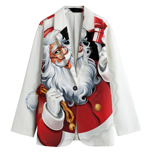 Cartoon Santa Claus Print Women's Cotton Blazer