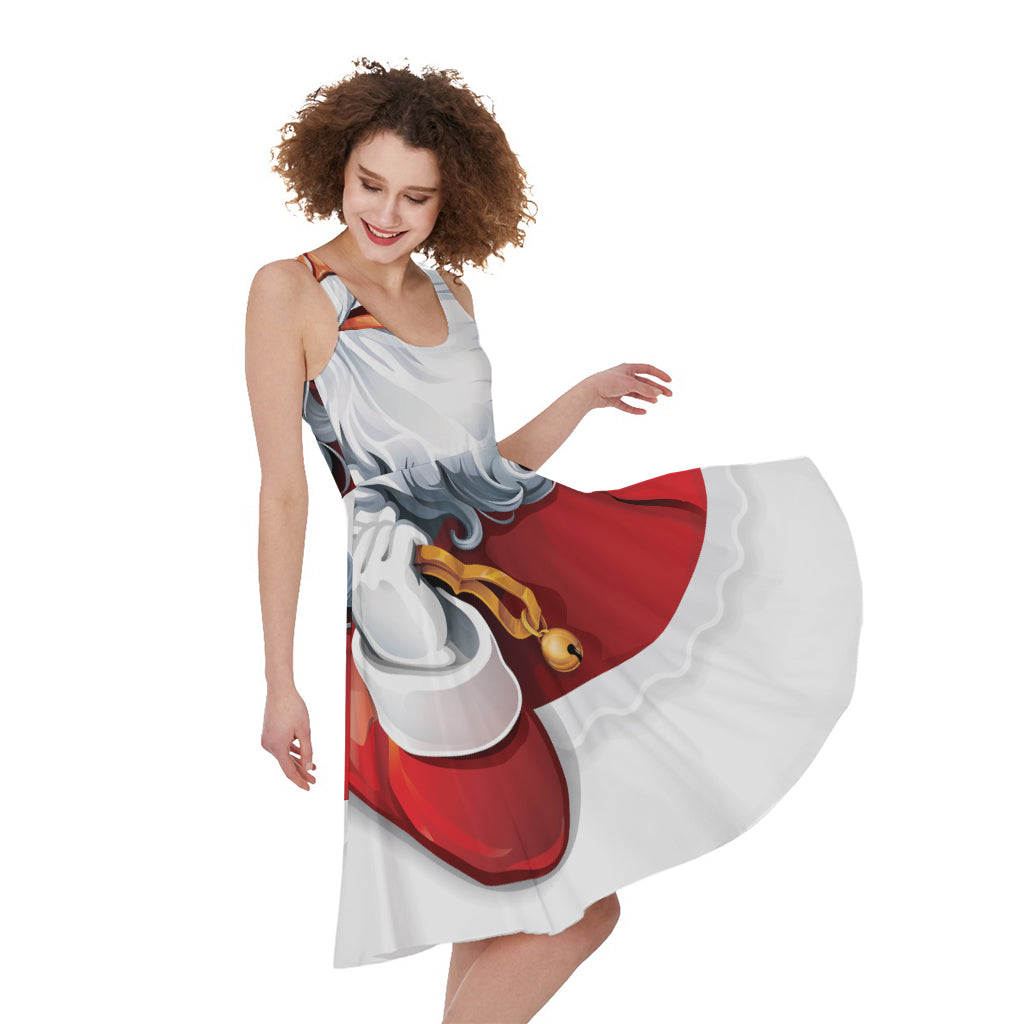 Cartoon Santa Claus Print Women's Sleeveless Dress