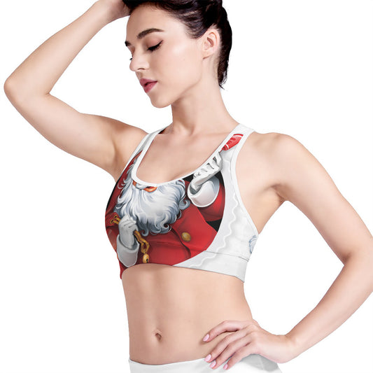 Cartoon Santa Claus Print Women's Sports Bra