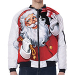 Cartoon Santa Claus Print Zip Sleeve Bomber Jacket