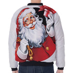 Cartoon Santa Claus Print Zip Sleeve Bomber Jacket