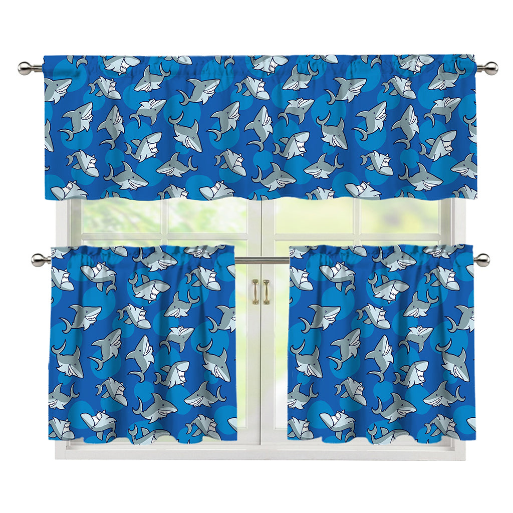 Cartoon Shark Pattern Print 3 Piece Kitchen Curtains