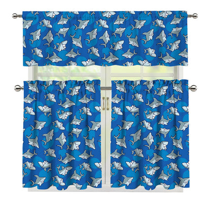Cartoon Shark Pattern Print 3 Piece Kitchen Curtains