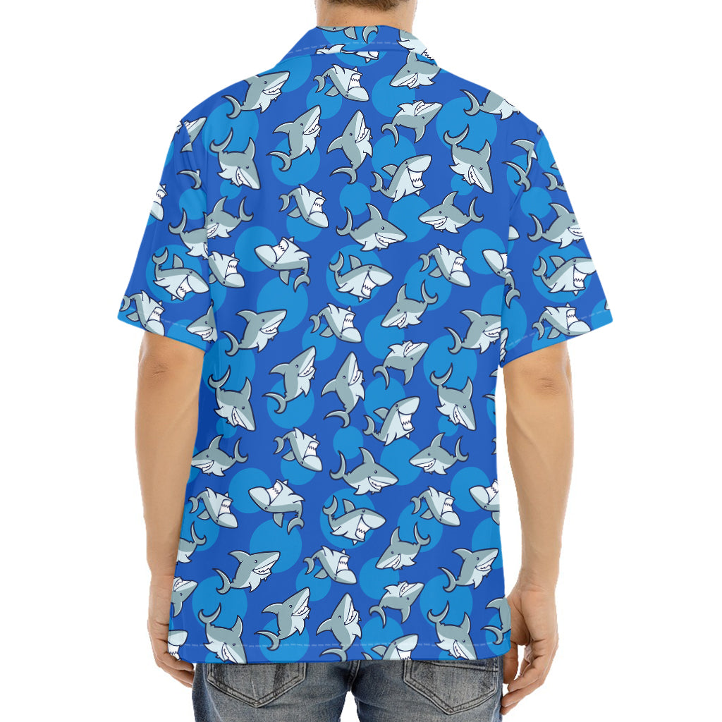 Cartoon Shark Pattern Print Aloha Shirt